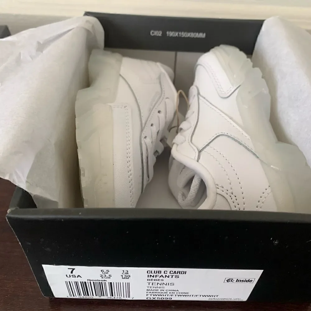 Cardi B X Reebok Kids leather platform sneaker in white size 7, NIB